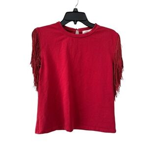 Pants Store Fringe Sleeveless Top Small Red Western Boho Gameday Keyhole Back